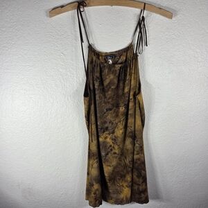 Unit Vintage Y2K Tank Top Size M Spaghetti Strap Velvet Ruched Neck Slit Brown